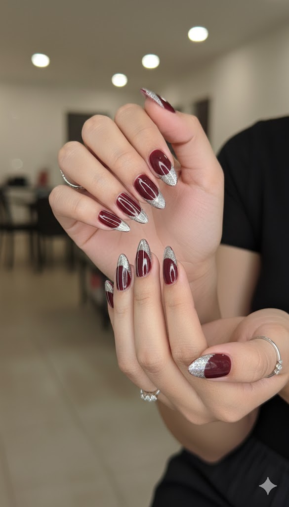 Maroon French Tip Cat Eye